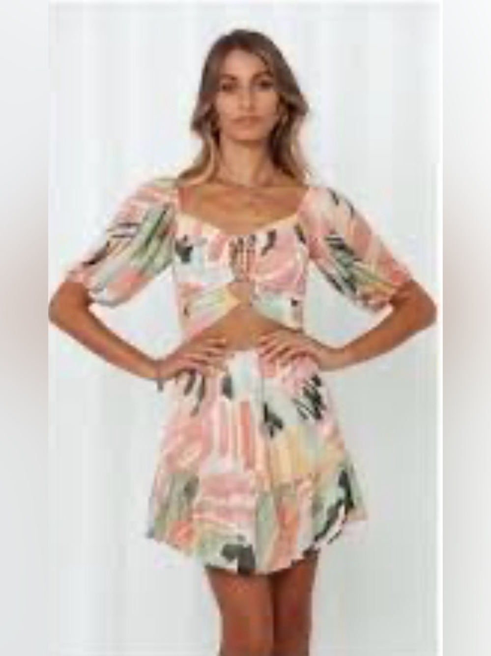 Floral Pastel Mini Dress with Puff Sleeves